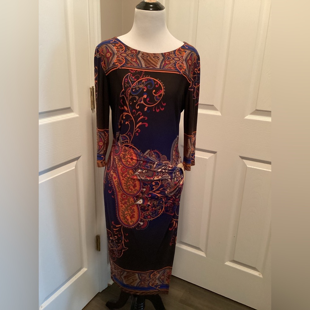 Joseph Ribkoff 6 Paisley Elegant Boho Chic Paisley Midi Dress Vibrant Multicolor